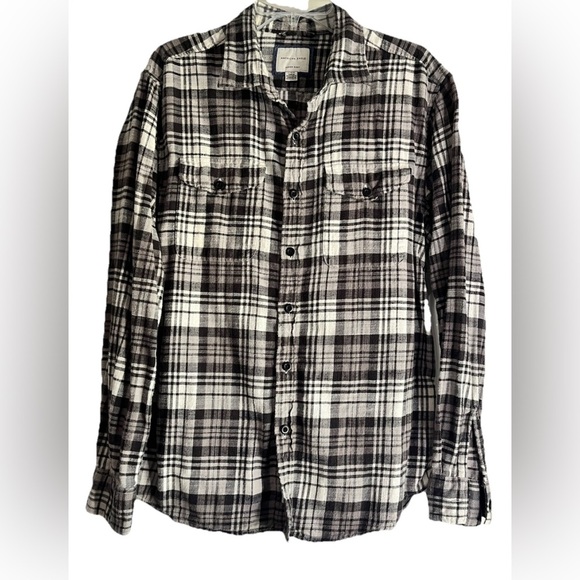 American Eagle Super Soft Black and White Plaid Flannel Shirt Men’s Large - Picture 1 of 4